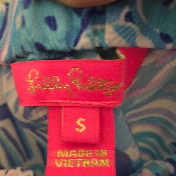 Lilly Pulitzer Lizzie Top Bermuda Blue Fishful Thinking Blue Lilac Size S - Picture 7 of 9